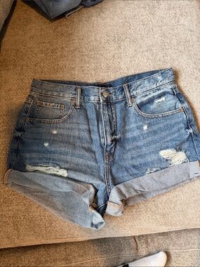 Aeropostale Distressed Rolled Hem Denim Shorts - Blue